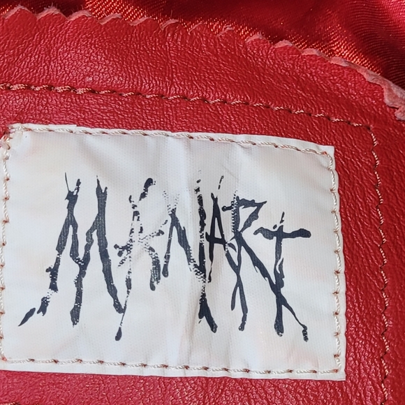 Manart Red Leather Coat Jacket Women's Button Down Lined Pockets Size Large - Picture 7 of 12